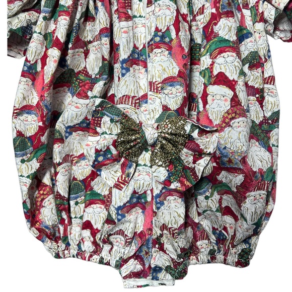 VTG 90's Santa Print THREE BLIND MICE Christmas Bubble Romper w/Bow Sz 6 months - Picture 9 of 10
